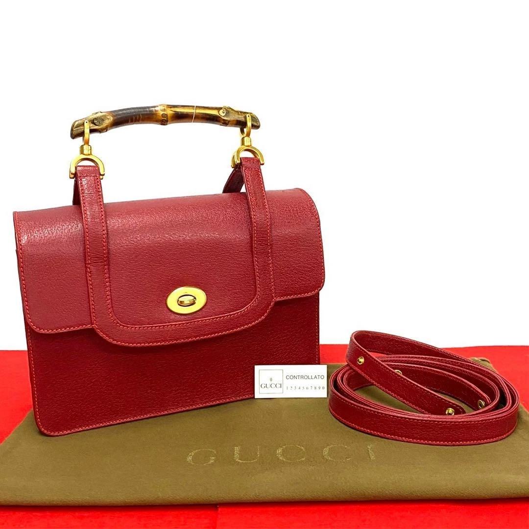 Extrême ancien sac à bandoulière Gucci cuir bambou 2 voies rouge #PG7IVH