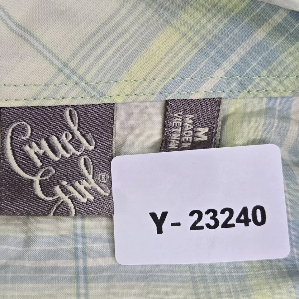 Cruel Girl Women Button Up Shirt M Green Plaid Western Snap Logo - Image 2 of 4