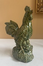 Vintage Majolica Rooster W/Drip Glaze Green & Gold 12.5”