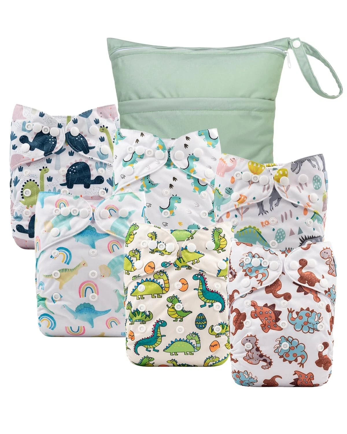Cloth Diaper Covers 6 Pack with Wet Bag for Fitted Diapers and Prefolds with ...