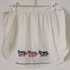 Vintage Hand Embroidered Child's Apron, Cows Farmhouse Country