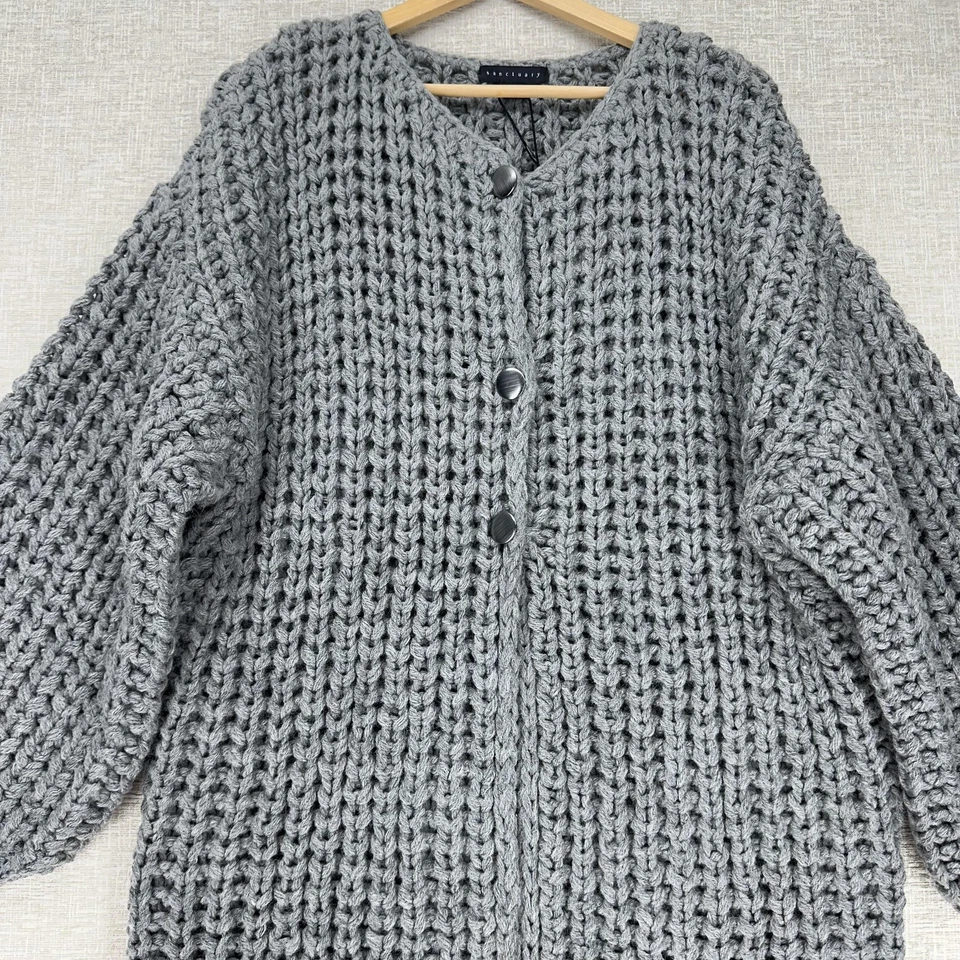 Sanctuary Cardigan Sweater Womens XXL Gray Chunky Knit Button Front Wool Blend - Image 3 of 4