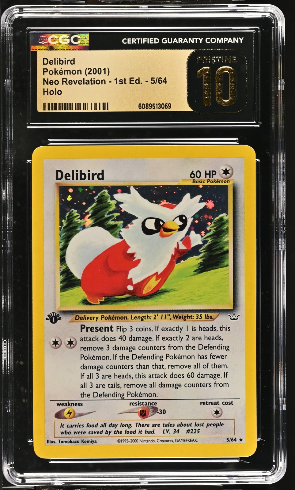 CGC 10 PRISTINE Delibird Neo Revelation 1st Edition 5/64 Holo Pokemon Card