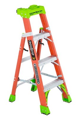 4 Foot Orange Fiberglass Cross Step Ladder 2 In 1 Pro Top System 300 Lbs Capa...