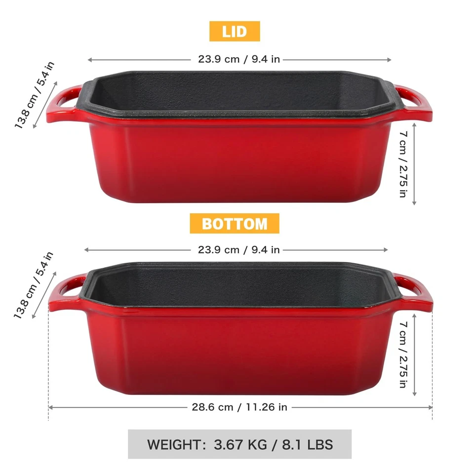 Bread Pan Cast Iron Loaf Pan with Lid Bread Loaf Pan 9x5 Inch Loaf Pan Enamel... - Image 4 of 4