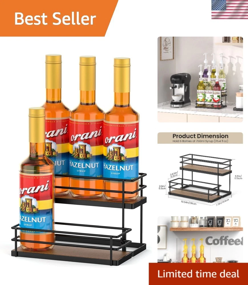 Coffee Syrup Rack Organizer 6 Bottle Stand Kitchen Countertop Storage Shelves