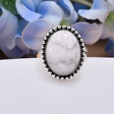 Genuine White Howlite 925 Sterling Silver Ring, Valentine's Day Gift for Her