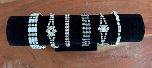 LOT (6) VINTAGE COSTUME JEWELRY JEWELRY RHINESTONE BRACELETS 2 MARKED WEISS