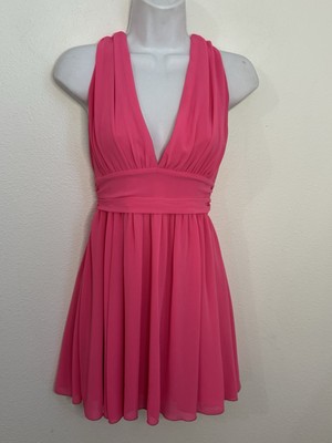 Lucy in the Sky Dress Womens S Pink Babydoll High Waist Chiffon Lined Mini Chic