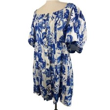 FARM Rio Dress Women's Size XL Blue White Toile Print Square Neck