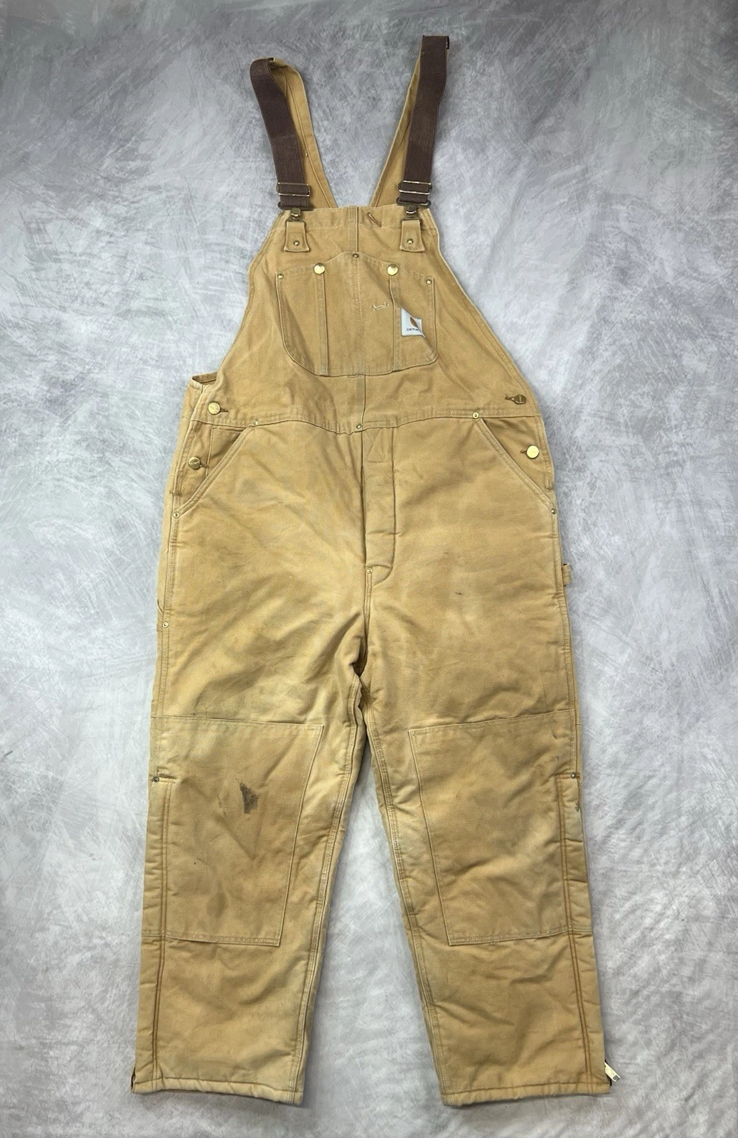Carhartt R03 BRN Insulated Overalls Duck Canvas Double Knee Size 40x30