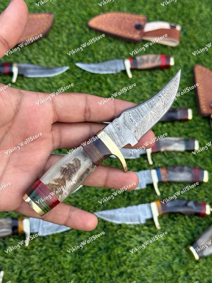 ЛОТ ИЗ 20 6 «ДЮЙМОВ РУЧНОЙ РАБОТЫ ДАМАССКОЙ СТАЛИ СКИННЕР НОЖ ОХОТЫ БАРАНОВ РОГА С НОЖНАМИ - Изображение 3 из 4