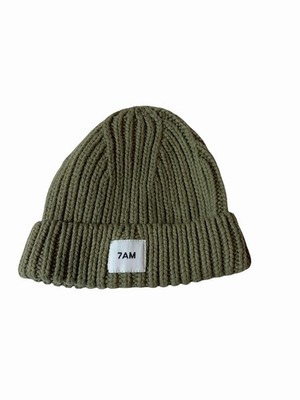 7AM Enfant Baby Chunky Knit Beanie 0 6M Olive Green Foldover Cuff