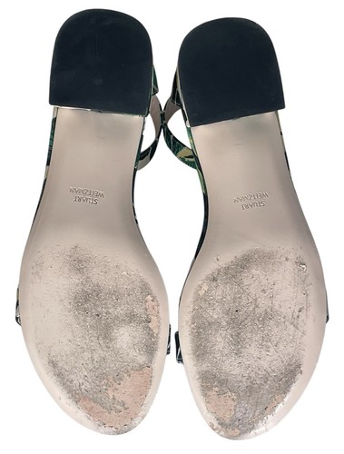 STUART WEITZMAN Botanic Green Ankle Strap Block Heel Jacquard Sandals sz 7.5 - Picture 18 of 22