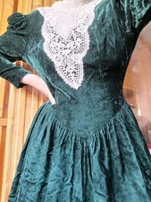 Vintage Jessica McClintock Green Velvet Dress Lace Accent Sz 10