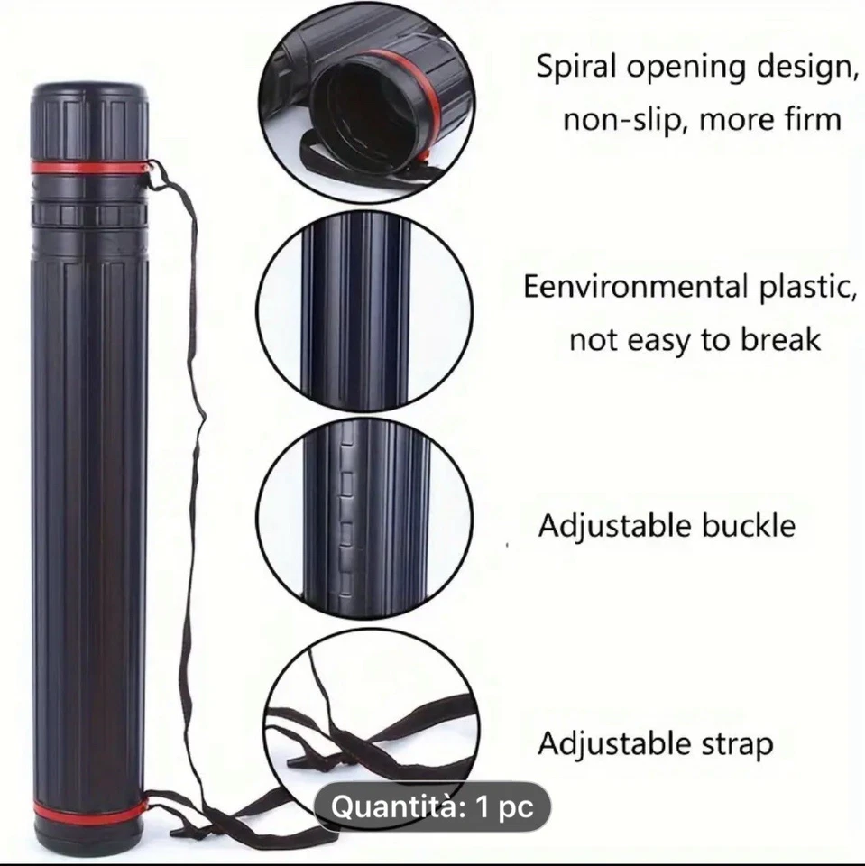 Tubo Porta Disegni Leggero Impermeabile Fino A 72cm Di Lunghezza 6,5 Di Diametro - Immagine 3 di 4