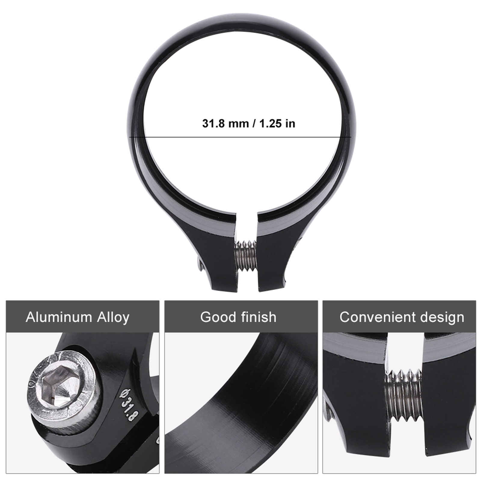 (Black)Bike Bicycle Bolt Clamp 31.8mm For 27.2 Seatpost Super Light
