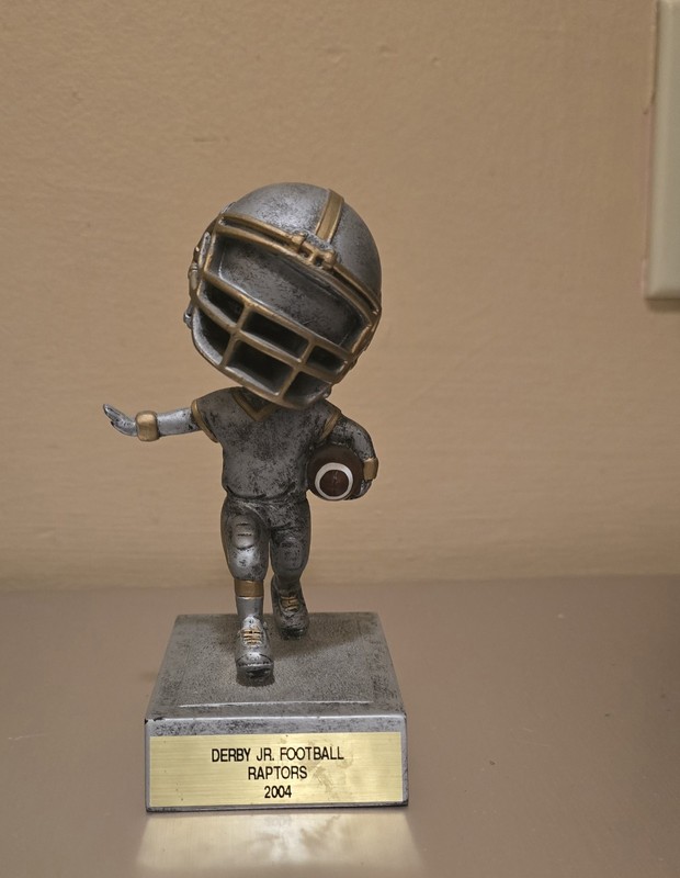 Bobblehead Resin Football Trophy. Custom Engraved.