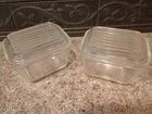 Vintage 4 piece Refrigerator Set clear glass ribbed 2 PYREX 501B 250 ml w/lids