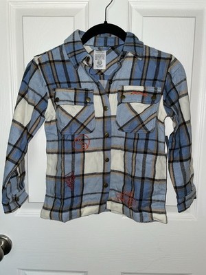 Disney Turning Red Pandamonium Blue Plaid Flannel Snap Button Shirt 5/6 NWT