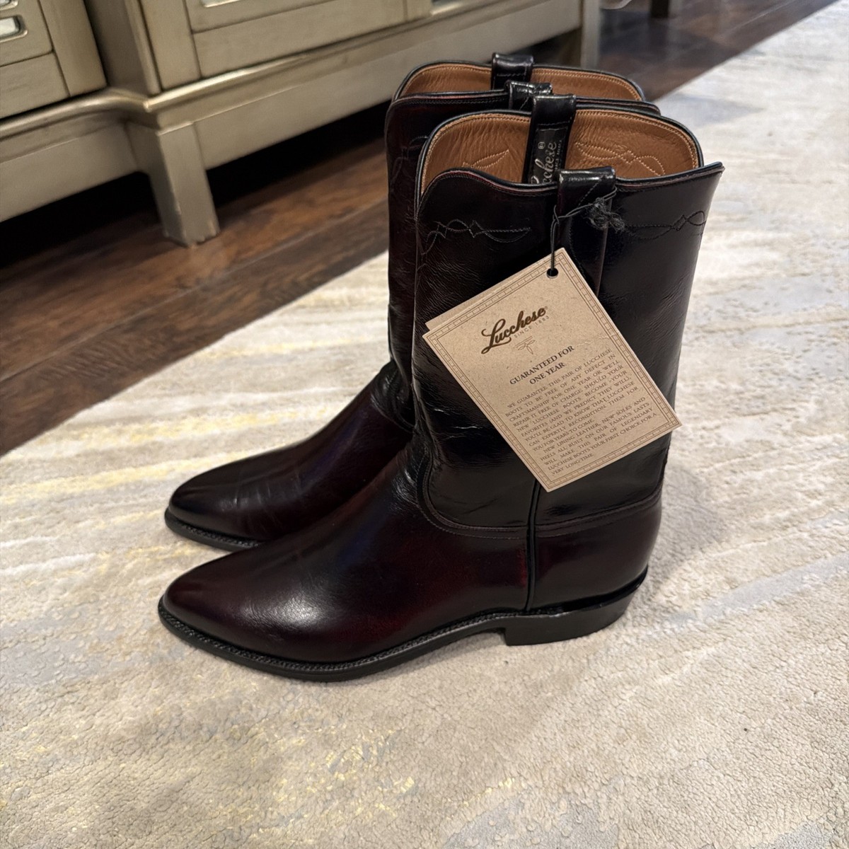 LUCCHESE BOOTMAKER KENNEDY BLACK CHERRY BUFFALO 10D MENS ROPER