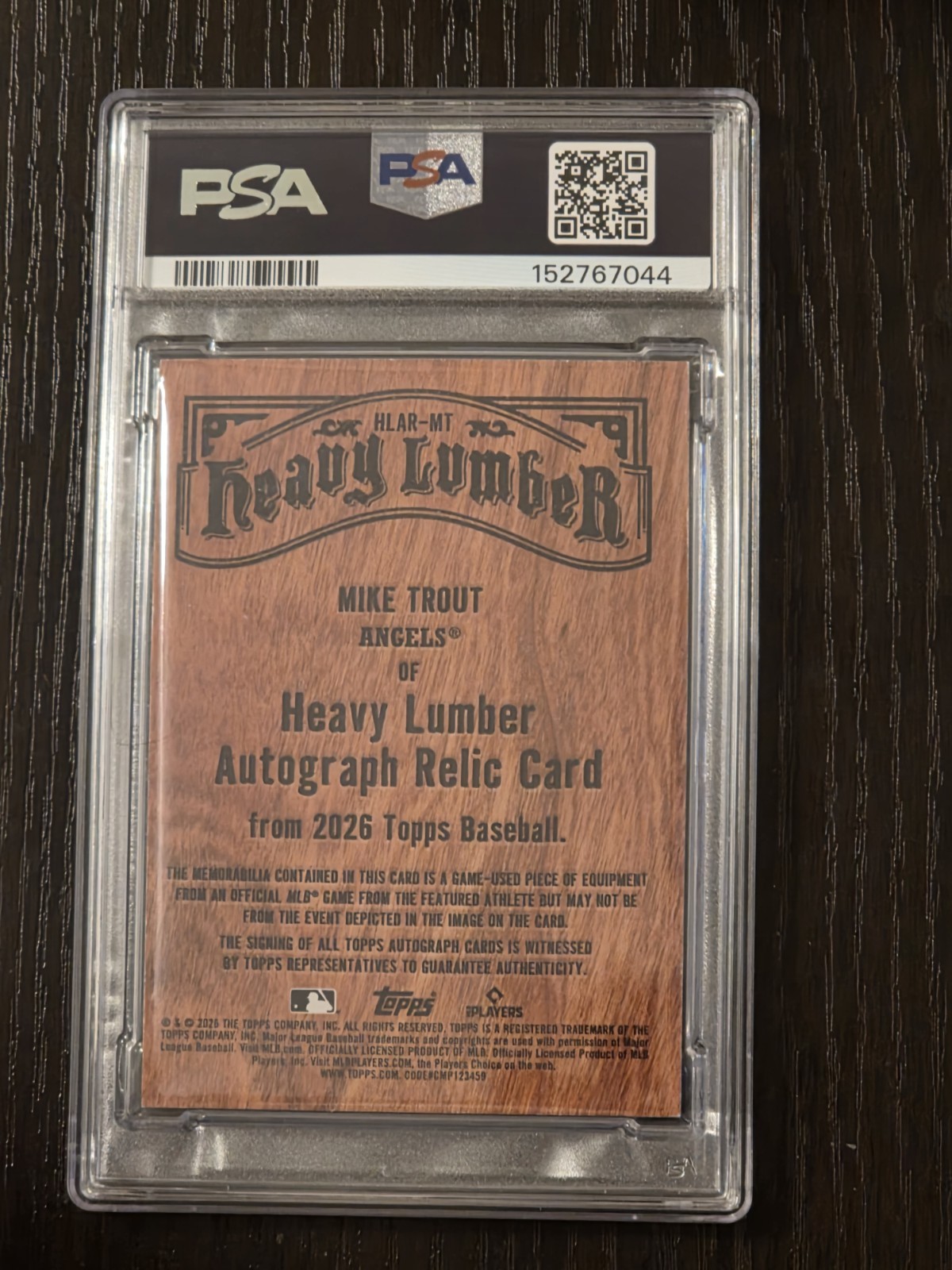 2026 Topps Mike Trout Heavy Lumber Auto Relic SSP PSA 8 AUTO 9 Case HIT view 2