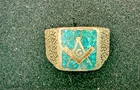 Vintage Men's Masonic Ring Sterling Silver Crushed Turquoise Inlay Square & Comp