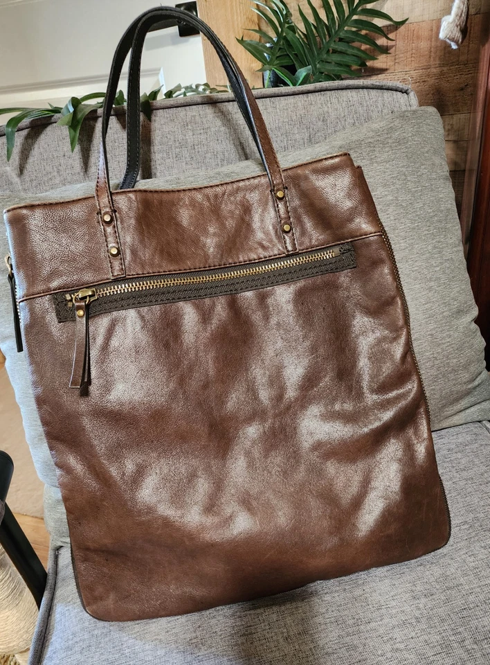 J. Crew Brimfield коричневый кожаный сумка с короткими ручками наплечная сумка расширяемый унисекс | цвет:... - Изображение 2 из 4