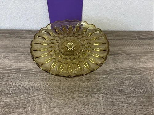 VTG Anchor Hocking Honey Amber Fairfield Glass Cake Pedestal Stand 10" Plate.