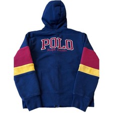 Polo Ralph Lauren Hoodie Colorblock Blue Maroon Logo Zip Up Women XS / Youth M