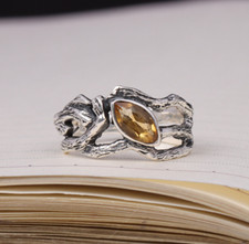Natural Citrine Gemstone Ring Women Ring 925 Sterling Silver Ring Wedding Ring
