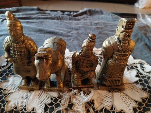 Vintage Chinese Terracotta Soldier Warrior Horse Mini Statue Figurine Set 4Pc Gd - Picture 3 of 11