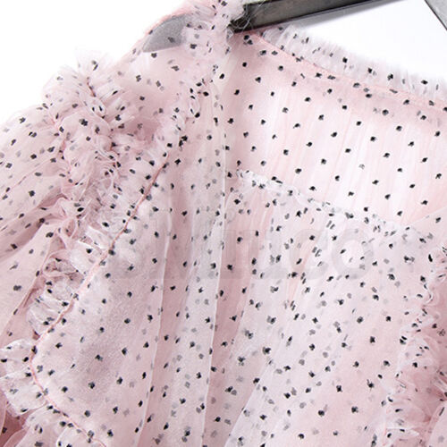 Women Puff Sleeve Tulle Lace Dress Long Organza Jacket Wave Point Flouncing Coat - Picture 11 of 14