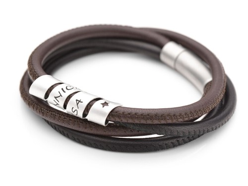 Armband Gravur Herren LOOP MEN STAR NAPPA 925 Silber Männerarmband Lederschmuck - Bild 2 von 5