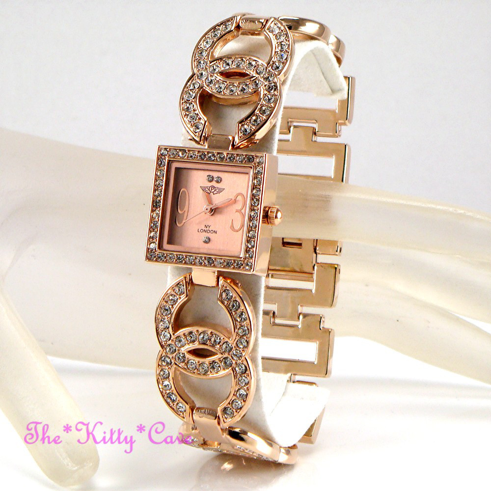 Ladies Rose Gold Pl Designer Double Kiss Bling Dress Watch w/ Swarovski Crystals Ladies Rose Gold Pl Designer Double Kiss Bling Dress Watch w/ Swarovski Crystals