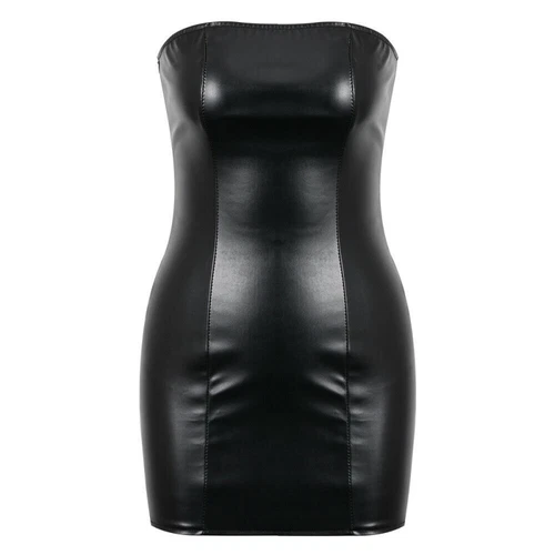 Women Strapless Leather Bodycon Mini Dress Club Party Sleeveless Sexy Sundress - Picture 8 of 24
