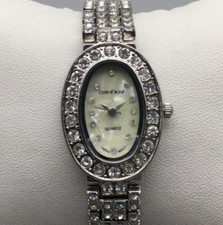 Cote d' Azur Bling Watch Women 23mm Crystal Silver Tone Oval New Battery 7.25"