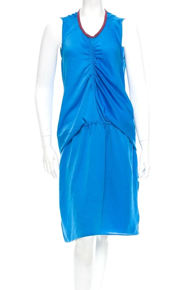 Carven 120177 Womens Sleeveless Fluid Ruched Casual Shift Dress Blue Size 42 - Image 2 of 4