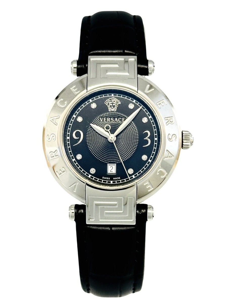 Versace Women's 68Q99SD009S009 Black Dial Diamonds Black Leather