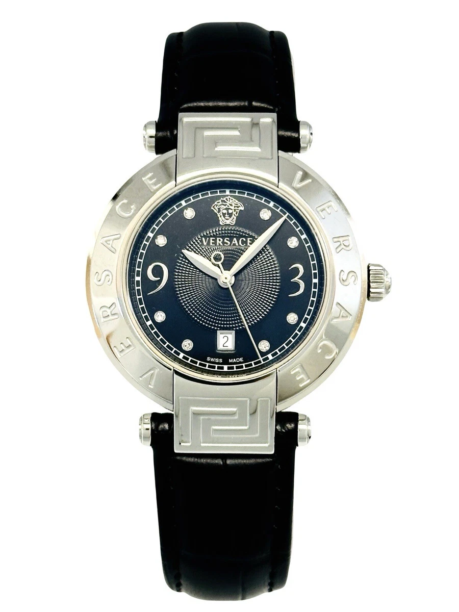 Versace black leather watch top