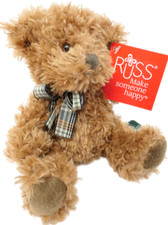 Russ Berrie 7-1/2" Taubin Stuffed Teddy Bear Shaggy Plush Checkered Ribbon 39531
