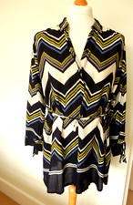 Danish Masai Tunic Shirt Size L Bust 46" 31" L Chevrons Relaxed Floaty Waist Tie