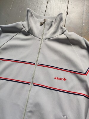 Vintage 70/80s Descente Adidas Track Jacket Gray Red 3 Stripe