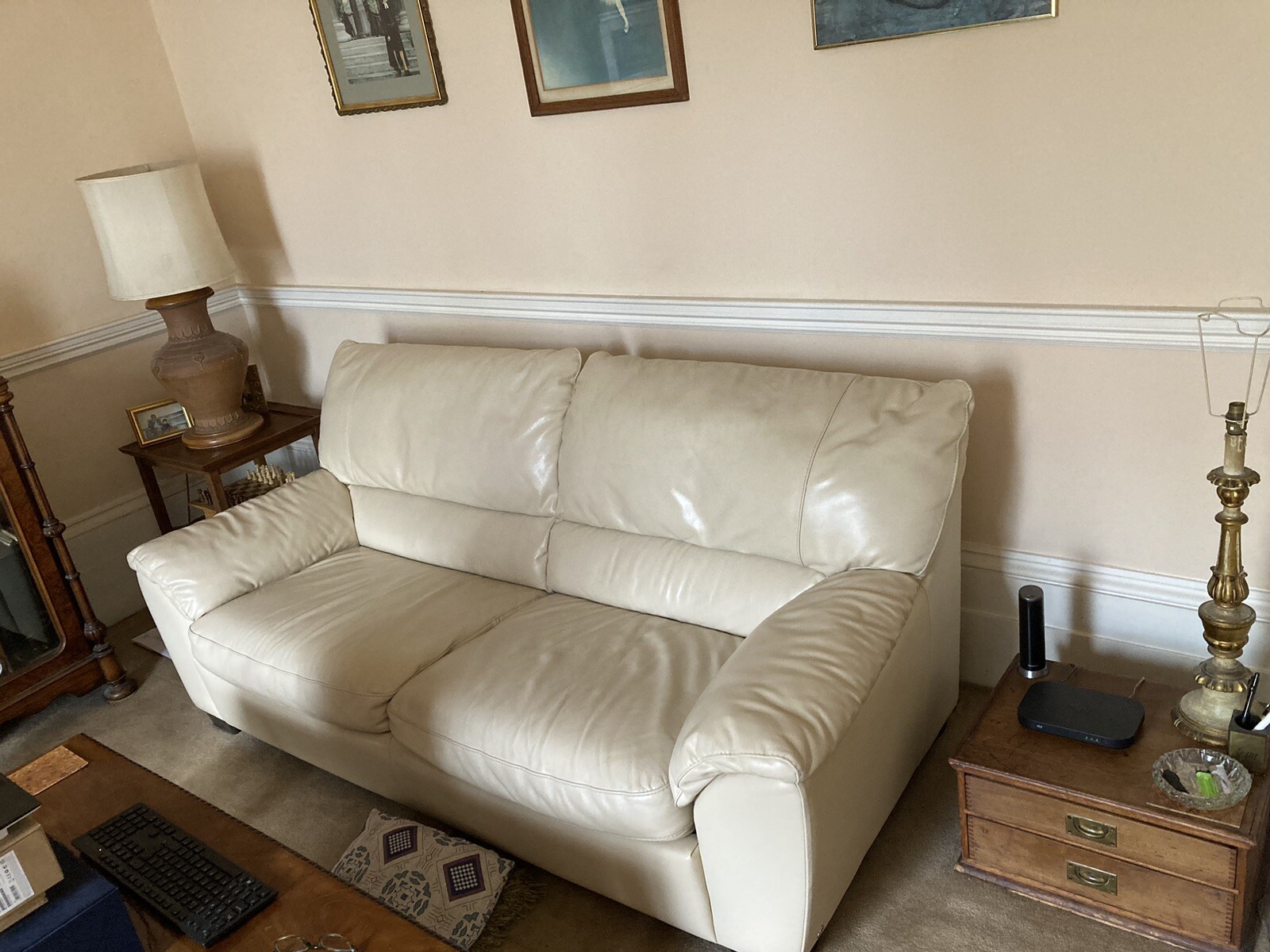 Natuzzi Cream Leather Sofa Bed With Ottoman Excellent Condition eBay