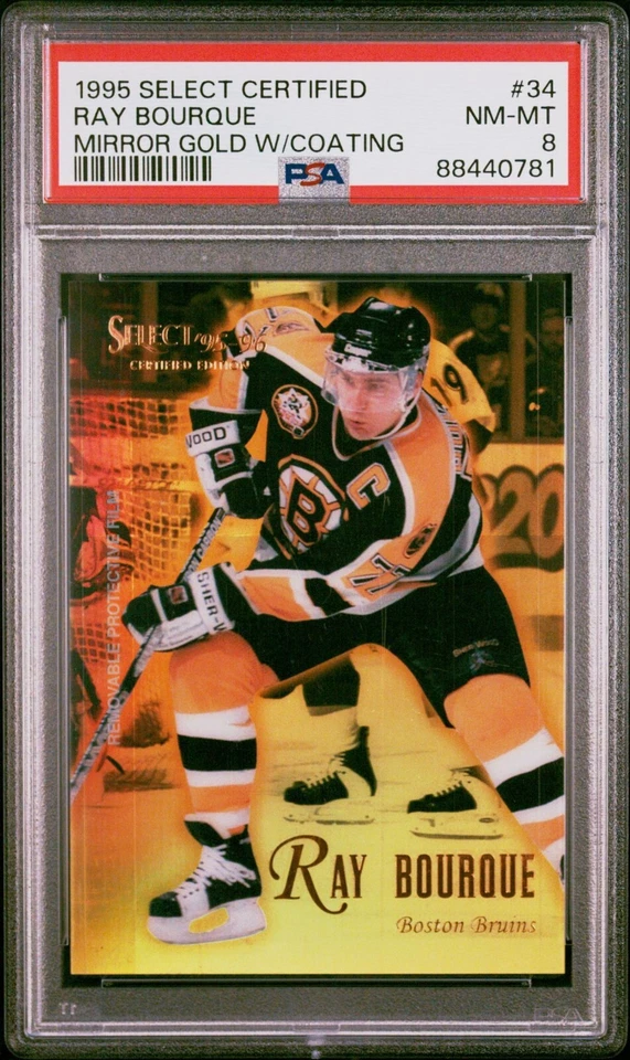 1995 SELECT CERTIFIED MIRROR GOLD NHL HOCKEY SLU CARD RAY BOURQUE PSA 8 POP 1 - Image 3 of 4