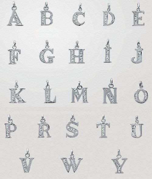 Pendentifs lettres choix zirconium argent massif 925 rhodié bijoux femme alphabet