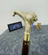 Antique Designer Brass Lion Head Handle Walking Cane Vintage Solid Wooden Stick