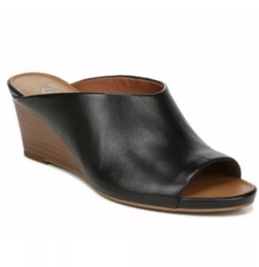 Franco Sarto Dublin Womens Size 7.5M Black Leather Sandals Wedge