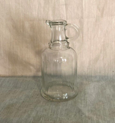 Unique Vintage Clear Glass 6'' Bottle with Handle - Pat Appld For Marked Bottom