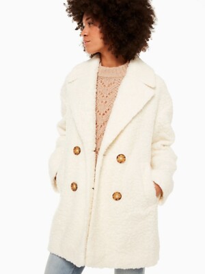 Kate Spade 251460 Women Teddy Coat In French Cream Size Medium